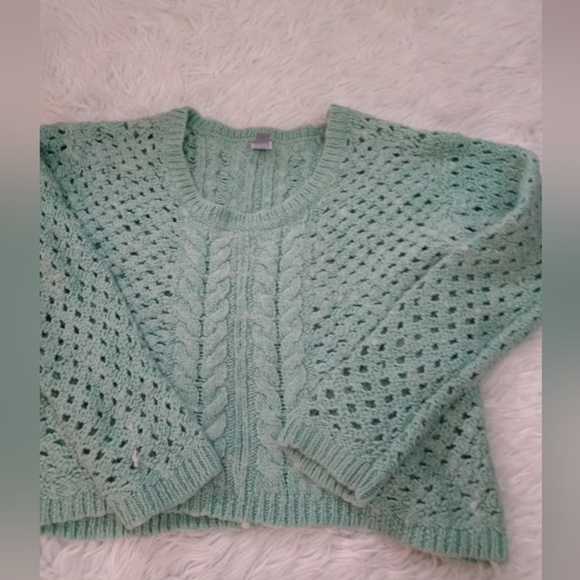 JCP Cable-knit Turquoise Cropped Women's Sweater Size PXL Pullover - Picture 2 of 14